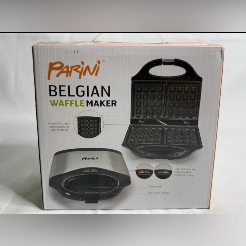 Parini Cool-Touch Belgian Roast Waffle Baker Maker AK-C008 Silver New